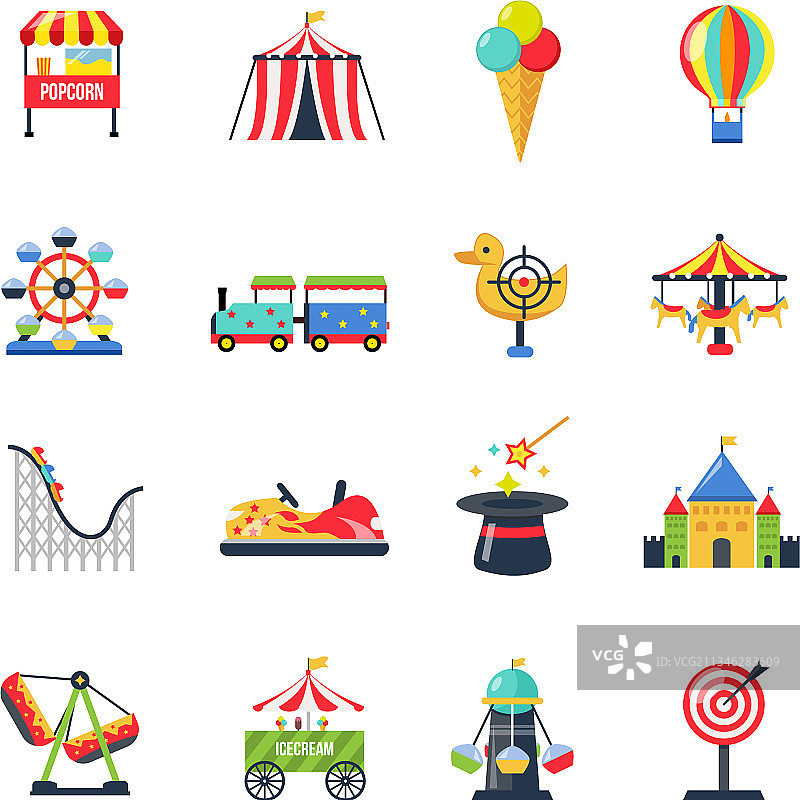 扁平风格彩色游乐园图标图片素材