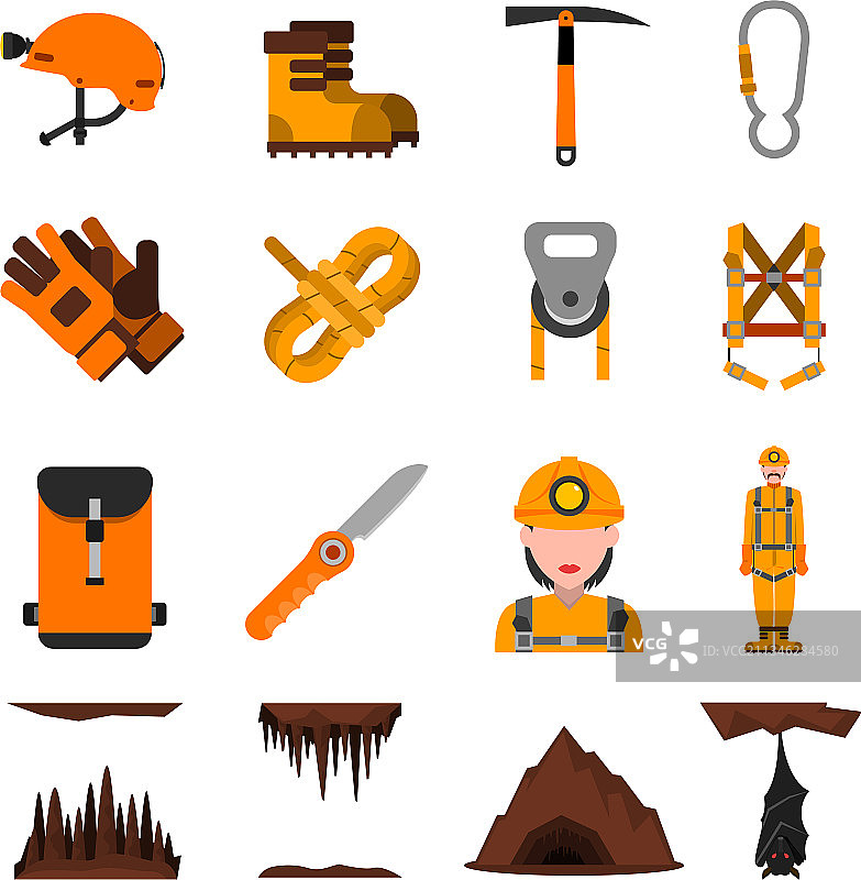 洞穴学扁平风格图标集图片素材