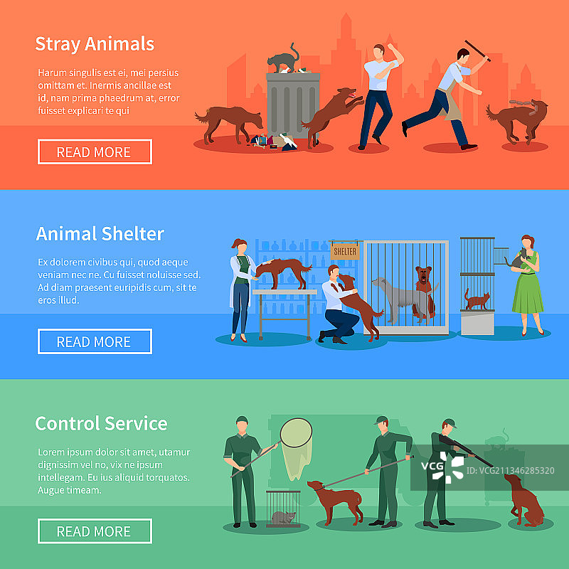 流浪动物主题3张横版banner图片素材