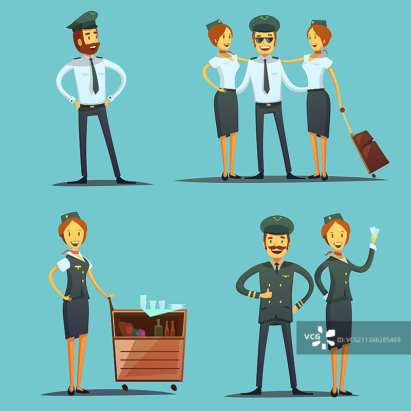 飞行员和空姐卡通形象图片素材