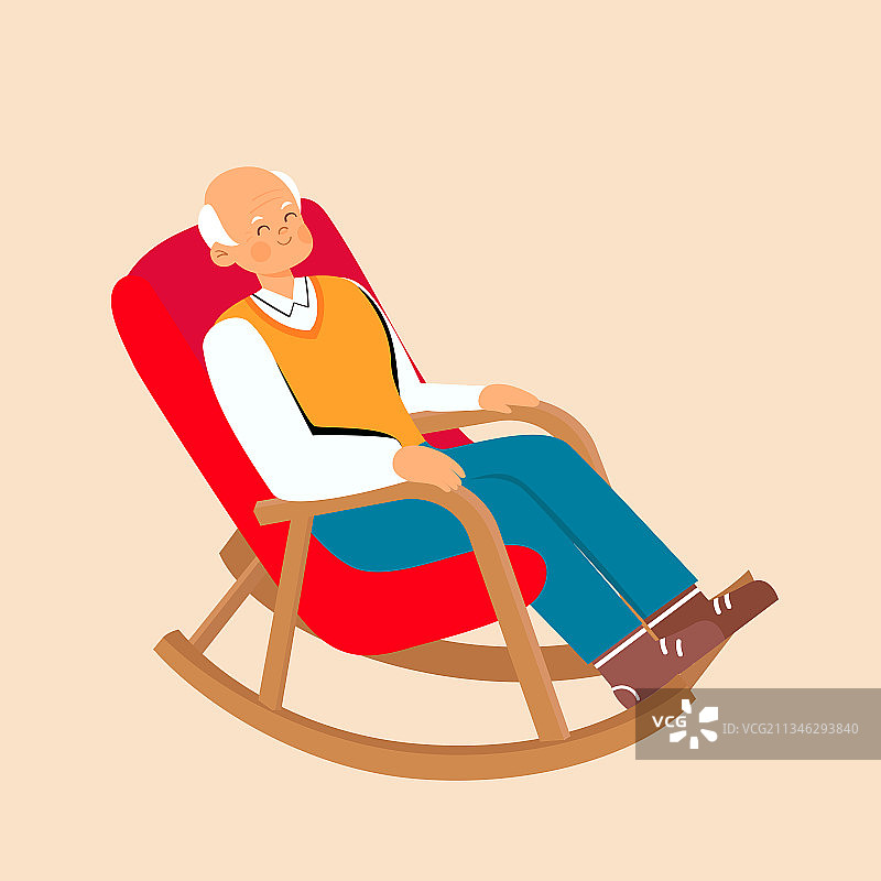 躺在摇椅上的老人矢量插画图片素材