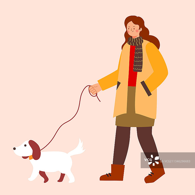遛狗的女人矢量插画图片素材