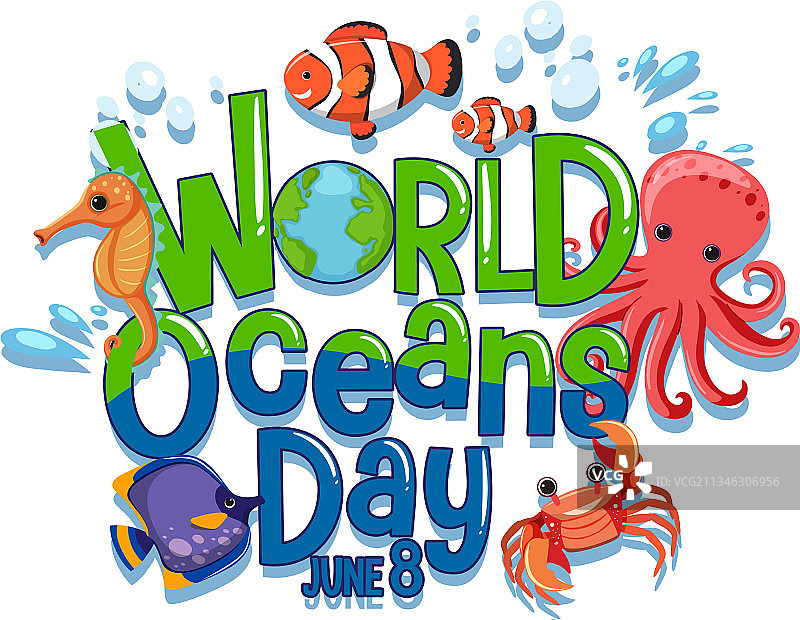 世界海洋日banner与海洋动物卡通图片素材