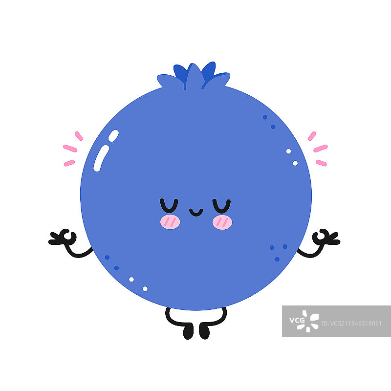 可爱快乐微笑的蓝莓扁平线条图片素材