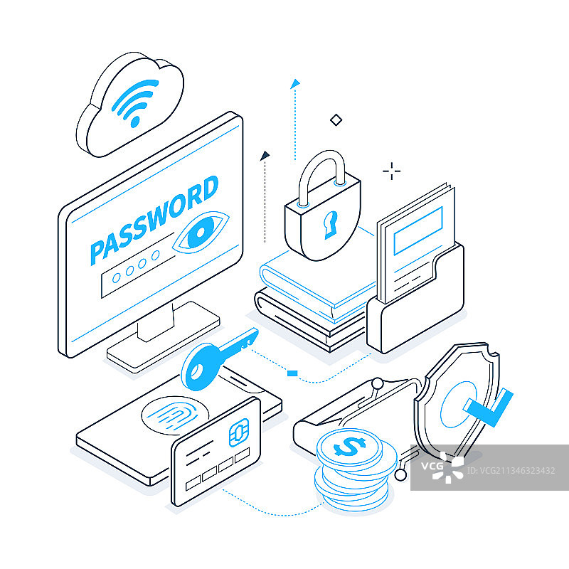 互联网安全黑蓝色2.5D线条图片素材