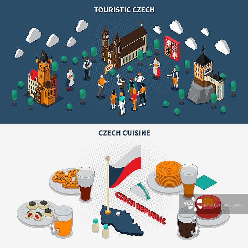 捷克共和国旅游2.5D等距banner图片素材