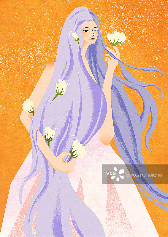 长发桔梗女孩扁平创意插画包装图片素材