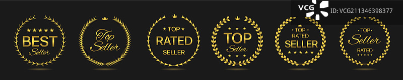 畅销金色月桂花环标签图片素材