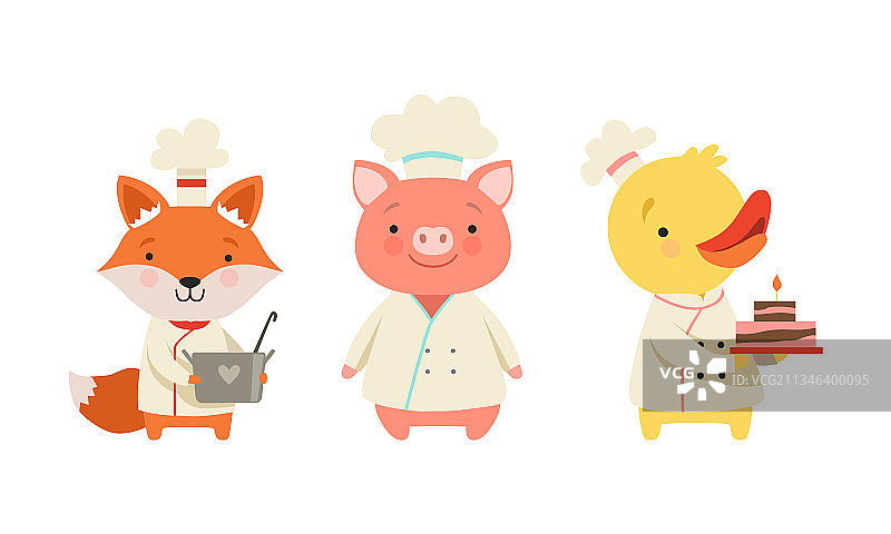 可爱动物厨师角色套装：小狐狸和小猪图片素材