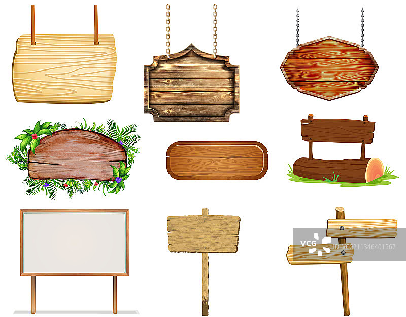 各种类型的空白木制标牌图片素材