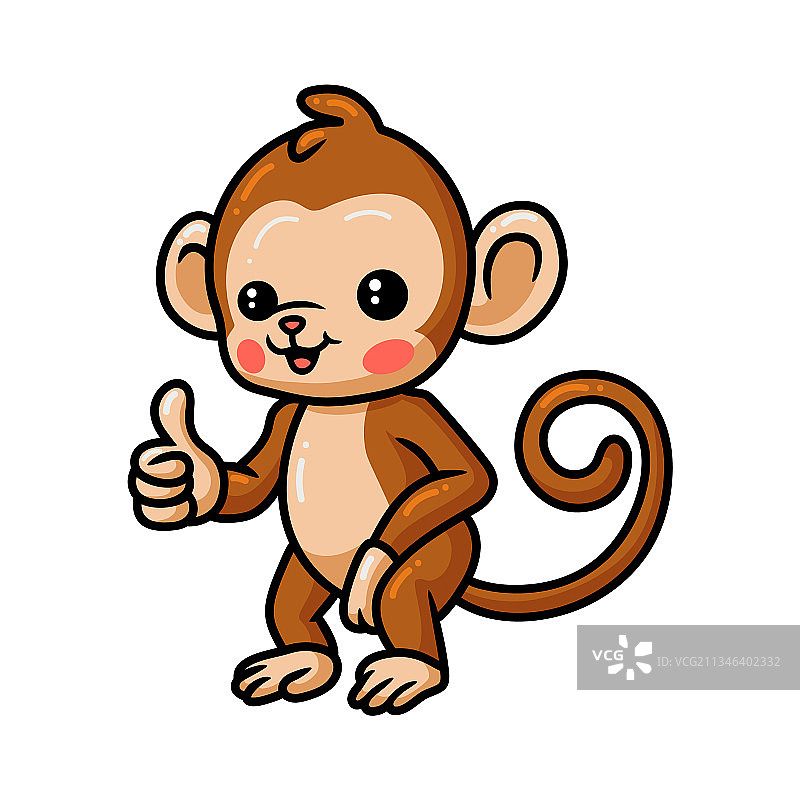 可爱的卡通小猴子竖起大拇指图片素材