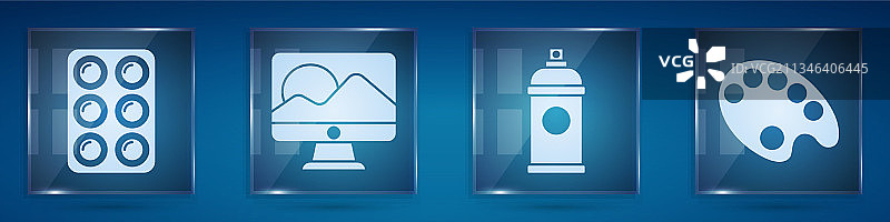 盒装水彩颜料电脑显示器素材图片素材