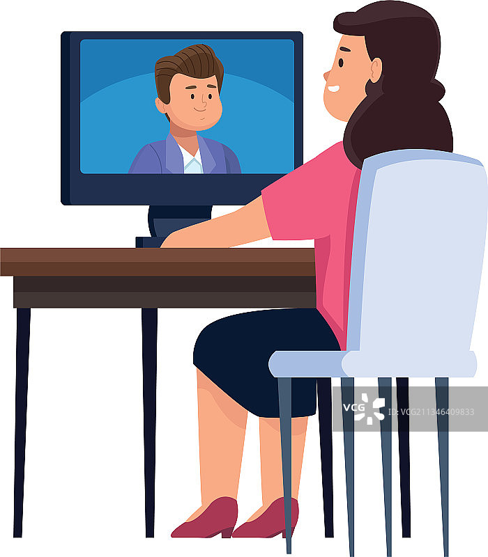 视频聊天中的电脑女人图片素材