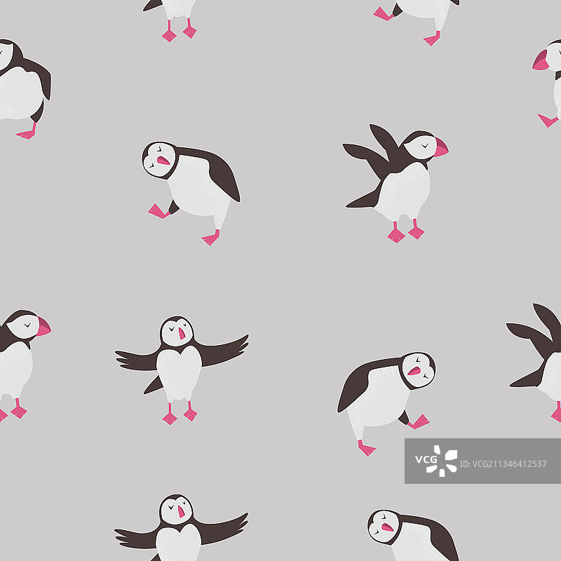 不同形态可爱海鹦无缝图案图片素材