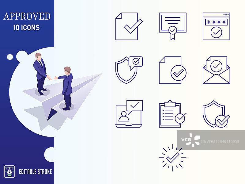 已批准的轮廓图标集图片素材