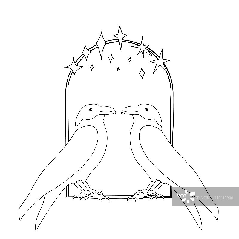 复古金色和黑色神秘乌鸦与星星图片素材