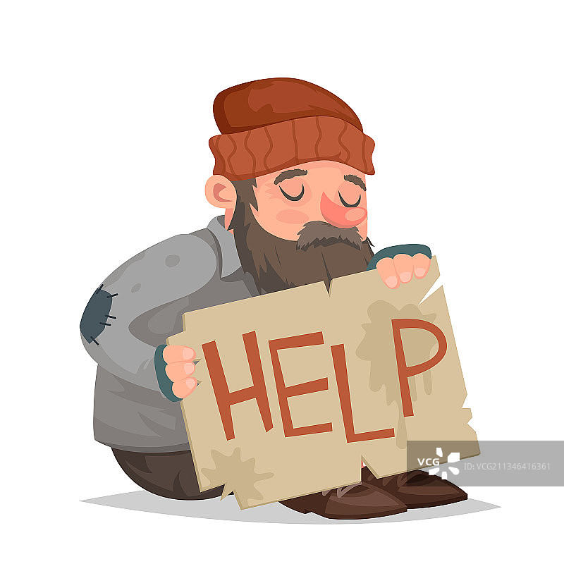 无家可归的流浪汉求助纸板卡通图片素材