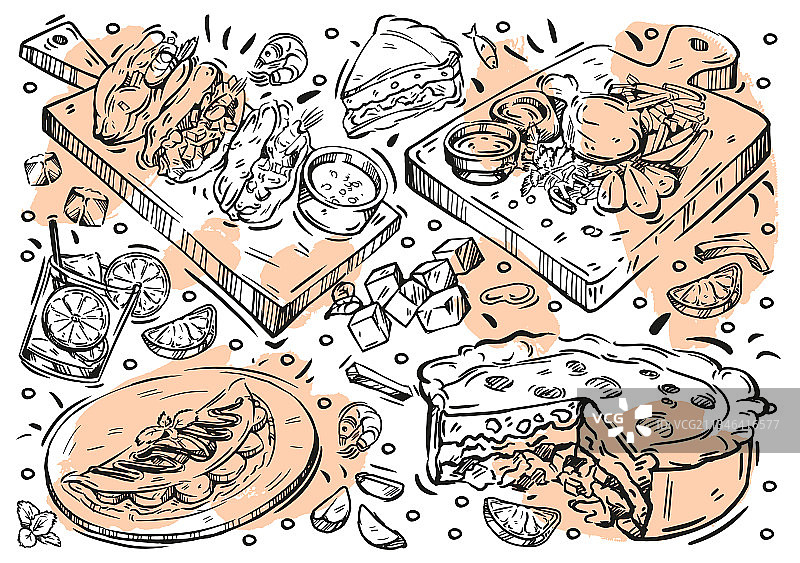 手绘线条巴西美食涂鸦图片素材