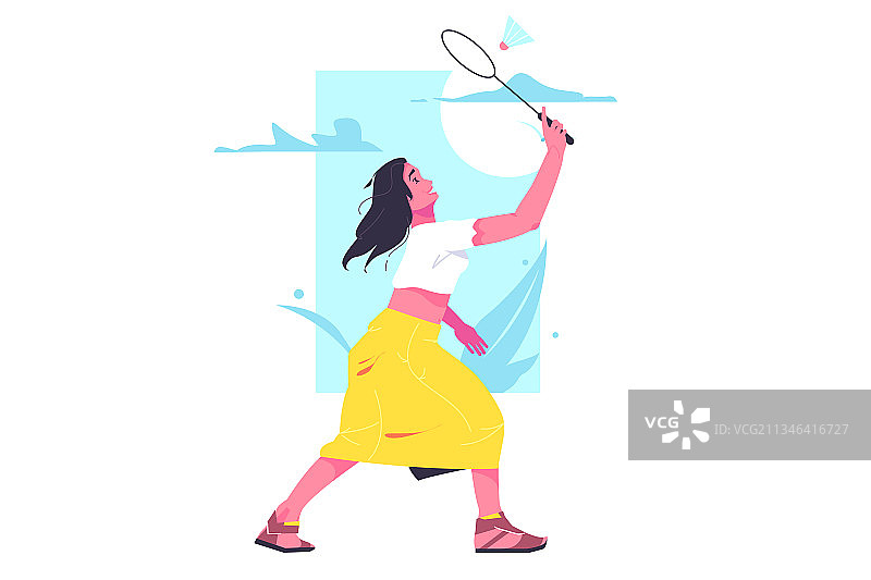 手持球拍的业余羽毛球女选手图片素材