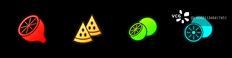 柠檬、西瓜、橙子、猕猴桃水果图标图片素材