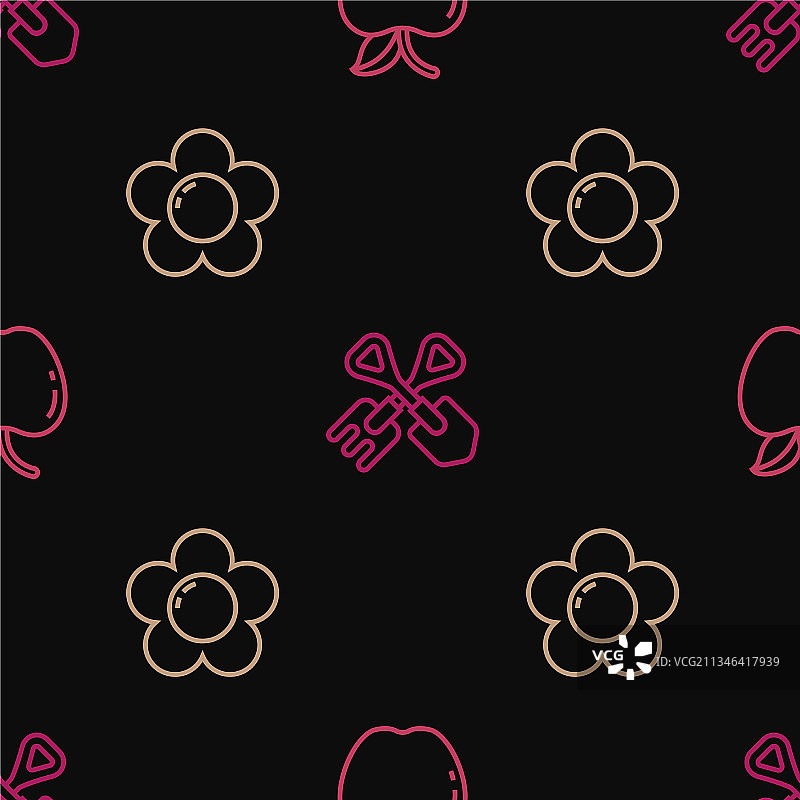 苹果花、铲子和耙子图片素材