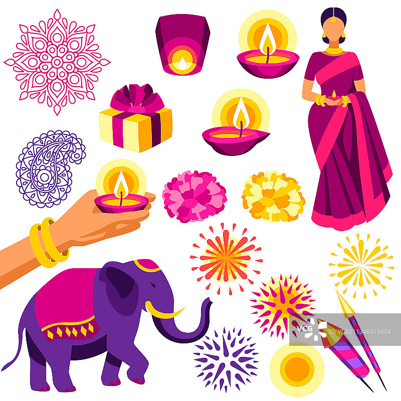 排灯节传统符号合集图片素材