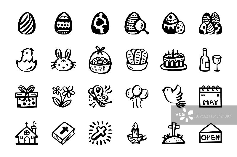 复活节手绘涂鸦图标图片素材