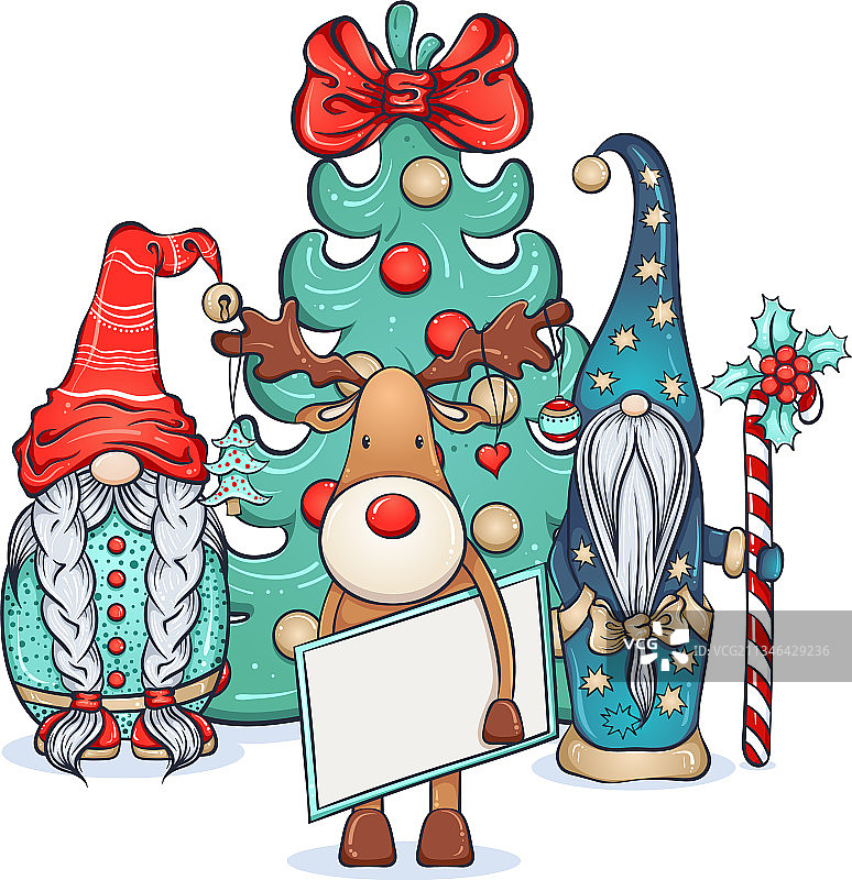 两个斯堪的纳维亚侏儒和鹿靠近图片素材