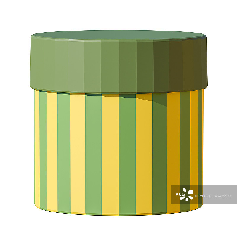 3D卡通风格圆形条纹装饰绿色纸质礼盒插图元素图片素材