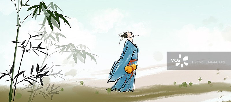 中国风古代人物插画古代文学诗词李白醉酒图片素材