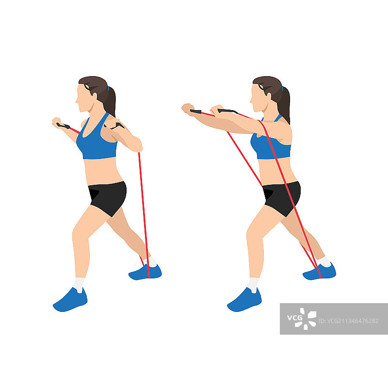 女人做阻力带胸前推举运动图片素材