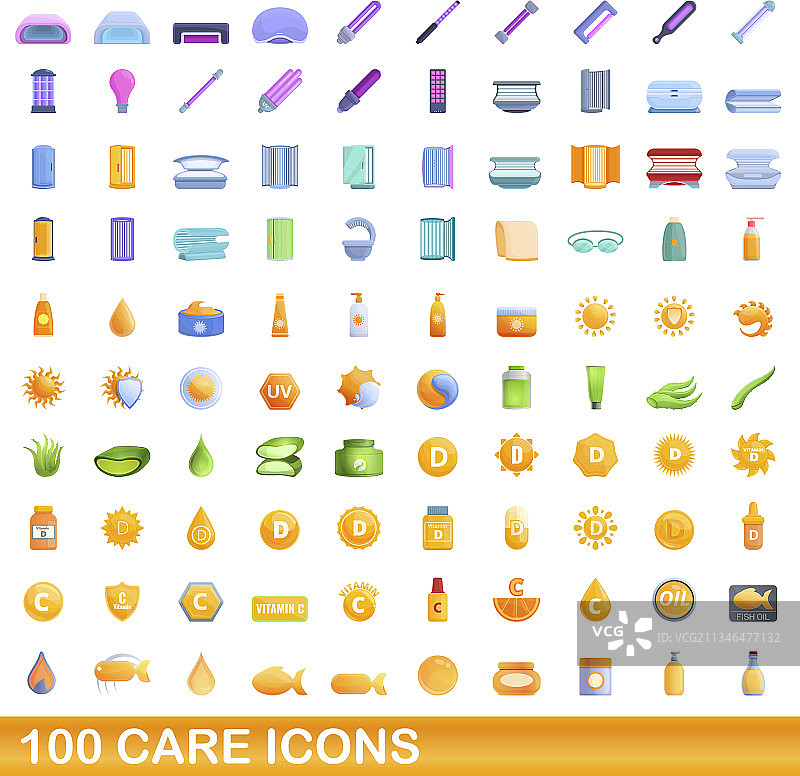 100个护理图标卡通风格合集图片素材