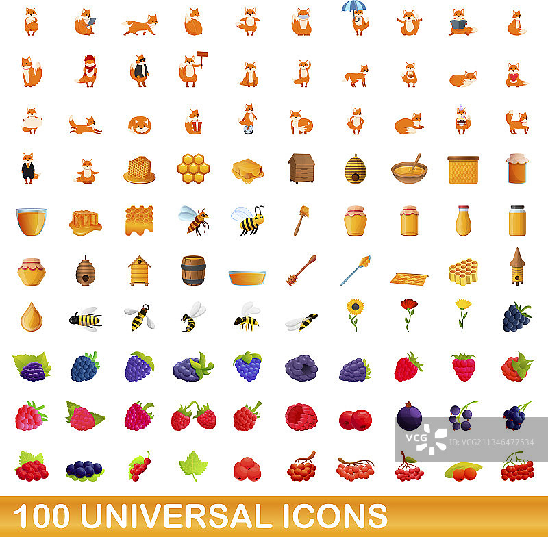 100个通用图标设定卡通风格图片素材