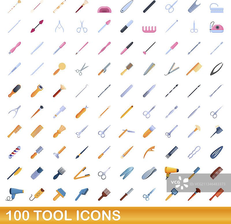 100个工具图标卡通风格图片素材