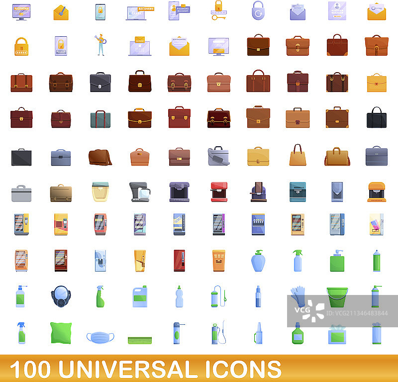 100个通用图标设定卡通风格图片素材