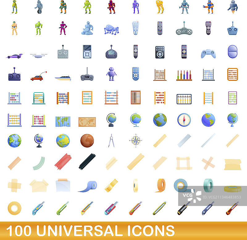 100个通用图标设定卡通风格图片素材