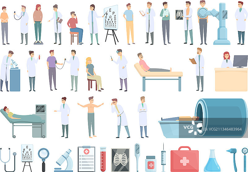 医疗检查卡通图标集图片素材