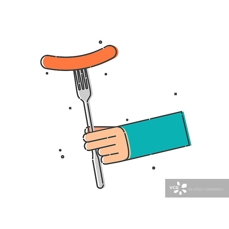 叉子上的人手拿着香肠（白色背景）图片素材