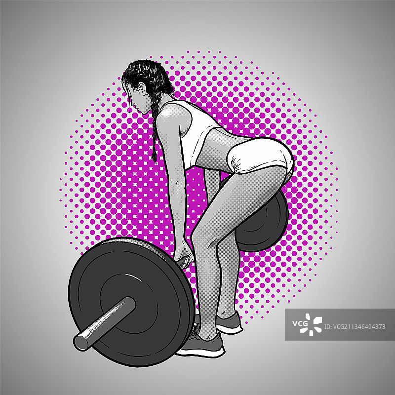 漂亮女孩在健身时举起杠铃图片素材