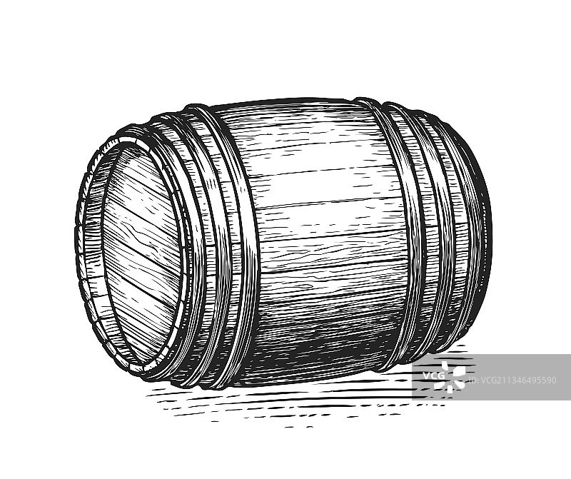 橡木桶素描手绘雕刻图片素材