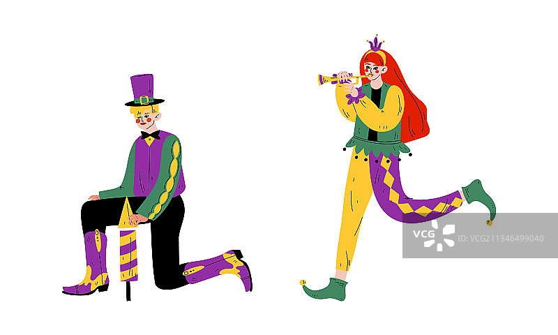 马戏团表演中穿着鲜艳服装的男人和女人图片素材