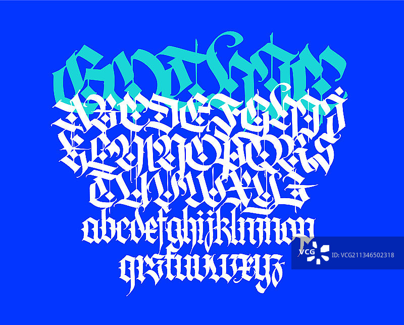蓝色背景上的哥特风大小写字母图片素材