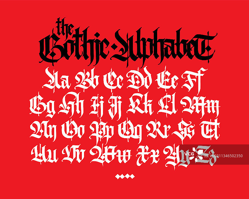 红色背景上的哥特式大写和小写字母图片素材
