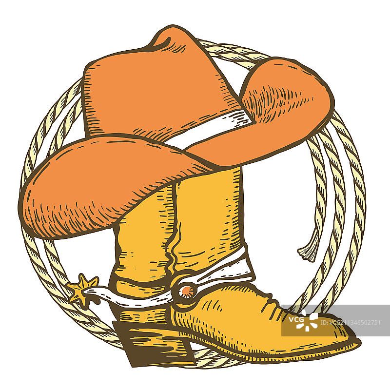 牛仔靴、牛仔帽和美式套索图片素材