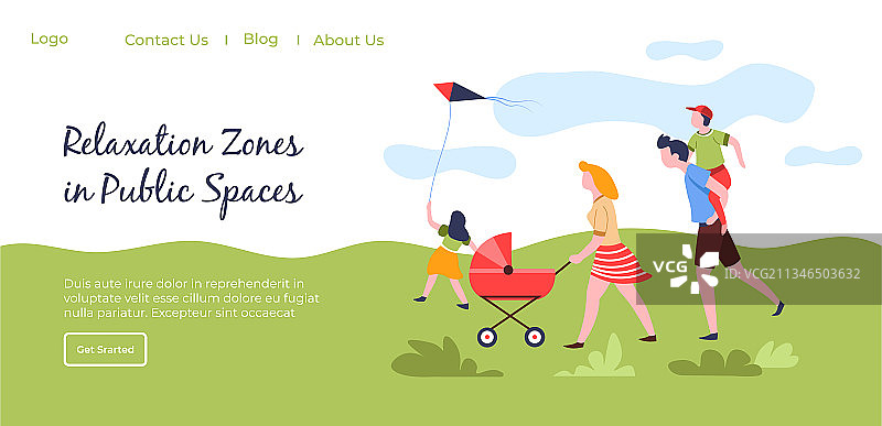 公园里的休闲区，一家人和孩子们在散步图片素材