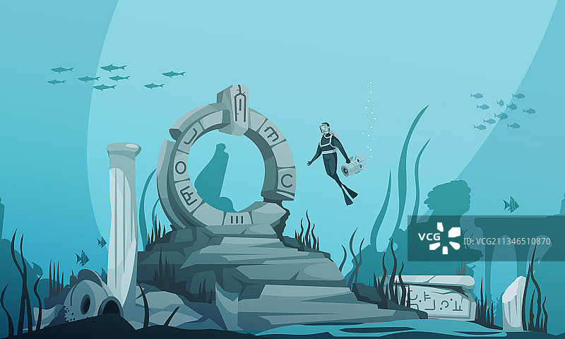 沉没的亚特兰蒂斯卡通海报图片素材