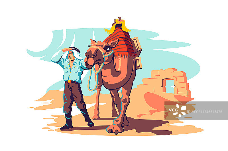 骑骆驼探索沙漠的男人图片素材