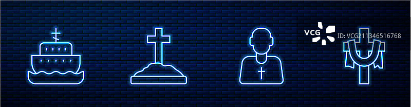 带有十字架的牧师、挪亚方舟和坟墓图片素材