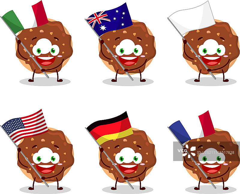 带有各国国旗的巧克力甜甜圈图片素材
