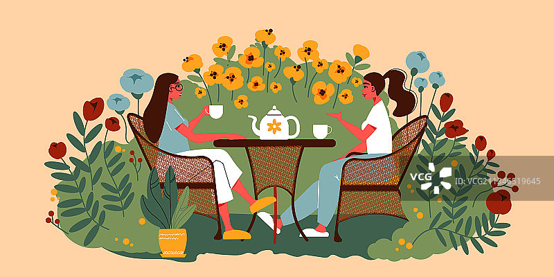 花园茶饮组合图片素材